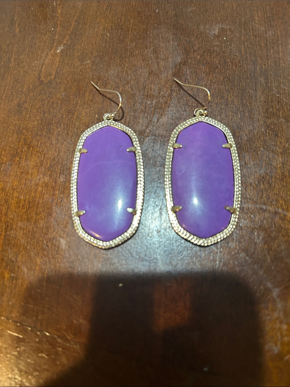 Kendra Scott Purple Stone Drop Earrings with Gold Trim